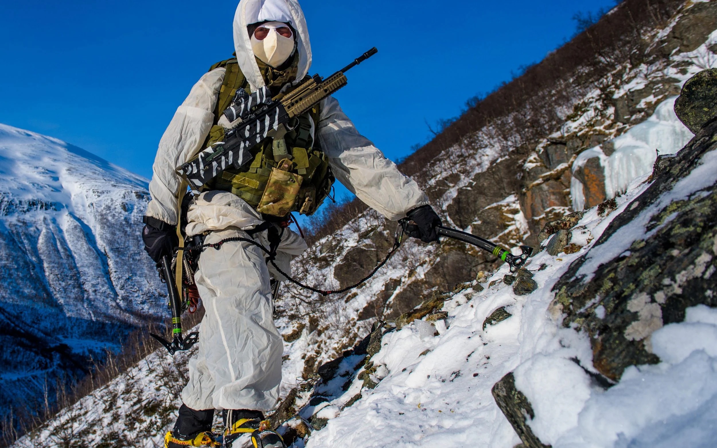 Royal Marine at high altitude on a mountain range